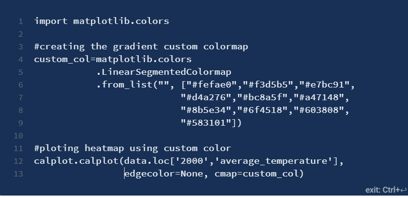 time series Custom colormap in calplot